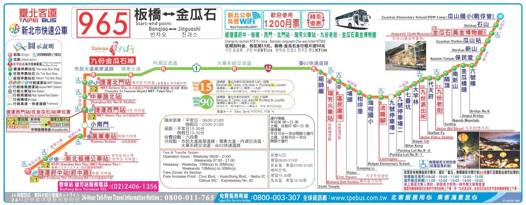 九份老街和十分的交通 - 自由行搭火车和巴士一日游行程 2 台北客运965 - 西门町到九份
